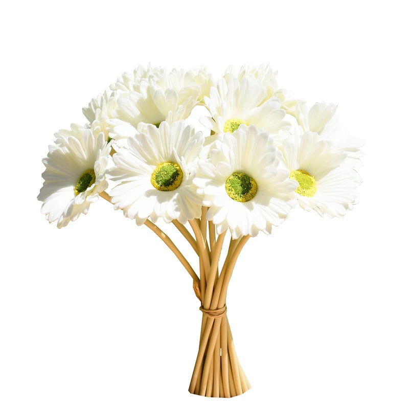 Mandy's PU White Gerbera Daisy Artificial Flowers 12 Stems for Thanksgiving and Christmas Decorations Flexible Centerpiece Wedding Bouquet Home DÃ©cor - Image 1